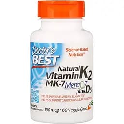 Витамин K2 из D3 Doctor's Best Vitamin K2 plus Vitamin D3 180 мкг 60 капсул