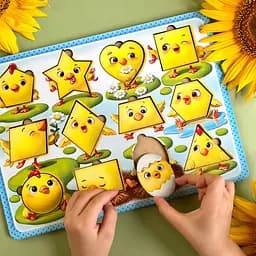 Дерев'яний пазл-вкладиш Курчата геометричні фігури Ubumblebees 1х31х23 см det0009902 - мініатюра 5