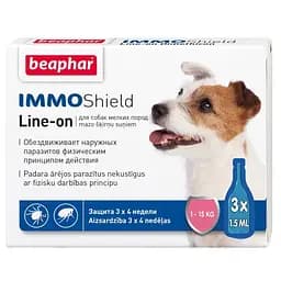 Капли противопаразитарные Beaphar Immo Shield для собак с силиконовым маслом 1-15 кг 3 пипетки (13582)