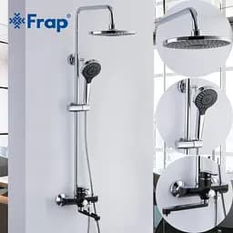 Душова система Frap F2442, поворотний вилив - перемикач на лійку, 3 режими, чорний/хром, Чорний матовий - мініатюра 2