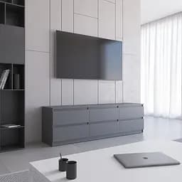 Тумба під телевізор Vays R-12 Антрацит, 6 шухляд без ручок, ЛДСП, 180×40×53 см