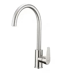 F4048 (H48) Змішувач для кухні одноважільний гусак вухо корпус з нержавіючої сталі гайка Ø35 Frap 1/10 Хром матовый