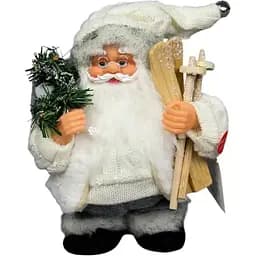 Новогодняя фигурка Devilon Дед Мороз в белой вязаной одежде с подарками и лыжами интерактивный 18 см (230372)