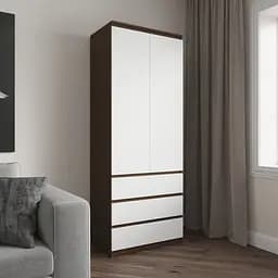 Шафа для одягу Vays R-16 Венге Темний-Білий фасад, 3 шухляди, полиці, без ручок, ЛДСП, 80×50×211 см – для спальні, вітальні, передпокою