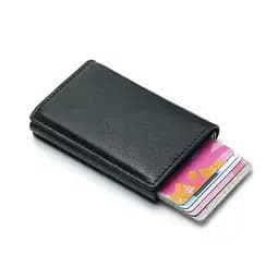 Тонкий шкіряний картхолдер-гаманець для карток та грошей, RFID захищений, чорний (769058972578) - мініатюра 2