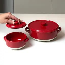 Форма для запікання МВМ My Home кругла з кришкою M 22.5х18х7.5 см (KP-45 M WHITE/RED) - мініатюра 2