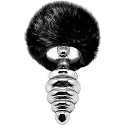 Металлическая анальная пробка Alive Fluffy Twist Plug L Кроличий хвостик