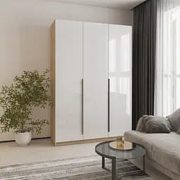 Шафа 3-дверна MebelStar Оскар Gloss BL-B, додаткова штанга 150x52x220 см Дуб сонома/Білий (MBS-5233)