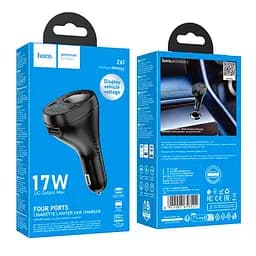 АЗП Hoco Z61 Correct three-port cigarette lighter car charger Black - мініатюра 2