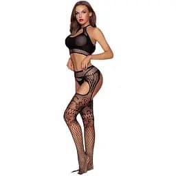 Бодистокинг JSY 7961 топ и колготки с доступом имитация резинки и подвязок One size
