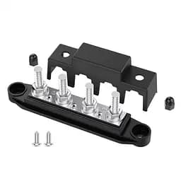 Розподільний блок з шиною Bus Bar з 4-ма шпильками М8 для з'єднання кабелів 12-48V DC, до 250A (чорний) (101169)
