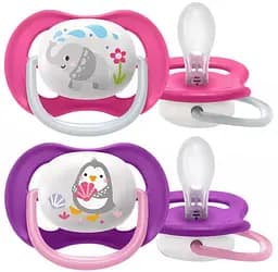 Пустушка для дівчинки Philips Avent Ultra Air Animal, 6-18 місяців, 2 шт. (SCF080/08)