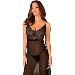 Напівпрозора довга сорочка Obsessive Estiqua chemise чорний асиметричний крій XS/S