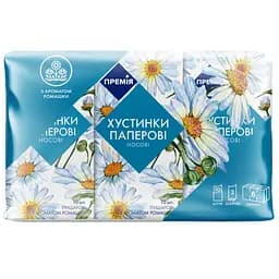 Носові хустинки Премія, 3-шарові, з ароматом ромашки, 6 х 10 шт.