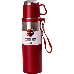 Термос 600 мл з чашкою і ремінцем, червоний Happy Life HPGM80155R