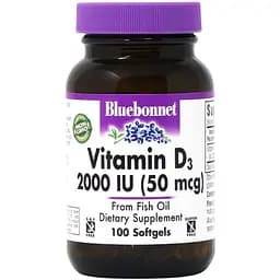 Витамин D3 Bluebonnet Nutrition 2000IU 50 мкг 100 желатиновых капсул