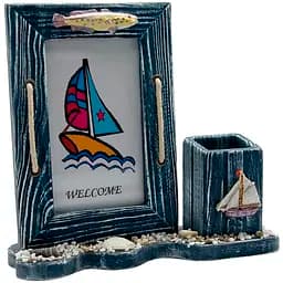 Фоторамка Море з підставкою для ручок синя 20 х 18.5 х 6 см