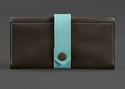 Кожаное женское портмоне 3.0 темно-коричневое с бирюзовым.