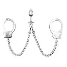 Наручники з ланцюгами та анальною пробкою One size Сріблястий K000162