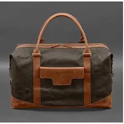 Дорожная сумка из коричневого конваса и натуральной кожи Crazy Horse светло-коричневая