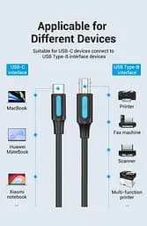 Кабель Vention 0.5м Type-C - USB Type-B 2.0 5V/2A 480 Мбіт/с USB-C на USB-B для Принтера Чорний (CQUBD) - мініатюра 3