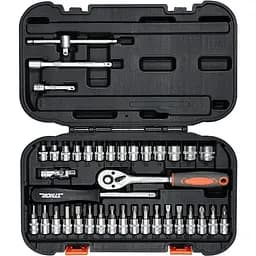 Набір головок торцевих, насадок Sthor квадрат 1/4", М3.5-14 мм з інструментами 38 шт. (58640)