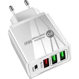 Зарядний пристрій Mirrow 3 USB Type-C Super Charge/Quick Charge 36W White (985741235)