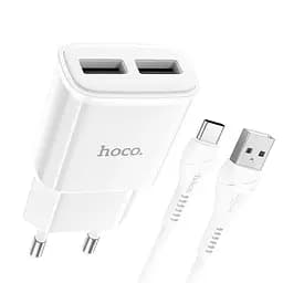Блок живлення та кабель Hoco C88A Type-C Cable Star round dual port charger set білий