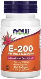 Вітамін E NOW Vitamin E-200 with Mixed Tocopherols, 100 капсул