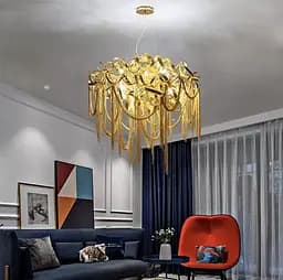 Роскошная подвесная круглая люстра с подвесами в виде цепочек Line.F Md 6011-600 GD