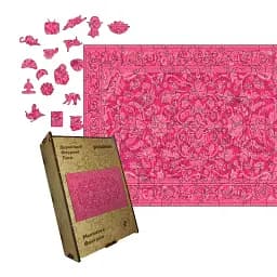 Дерев'яний фігурний пазл Рожевий Килим, А5, Дерев'яна коробка 35 елементів