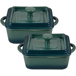 Набір керамічних міні-каструль з кришками Bergner Excalibur 2 шт. прямокутний зелений (BG-13364-GR)