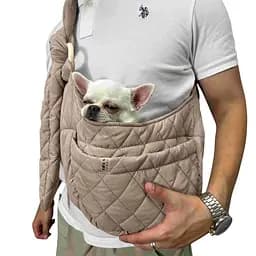 Слінг сумка переноска через плече для тварин собаки котів дрібних порід до 6 кг ремінцем із кишенею dogs bomba мокко