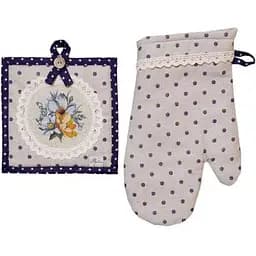 Набір рукавичка та прихватка Прованс Вінтаж Горошки синя (39337)