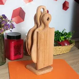 Комплект з чотирьох дерев'яних дощок з підставкою для кухні, Woodly Коричневий 85901 - мініатюра 2