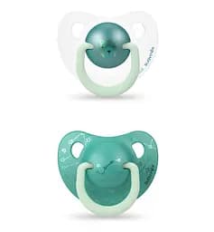 Пустышка анатомическая Suavinex Мишка, 6-18 мес., ночная, зеленый с белым, 2 шт. (306811)
