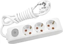 Подовжувач 3/3м з/заземл. з кнопкою білий (Multi-Let)