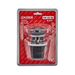 Донний клапан для раковини з переливом Koer PW-03-05 автоматичний KR3396, Чорний матовий - мініатюра 2