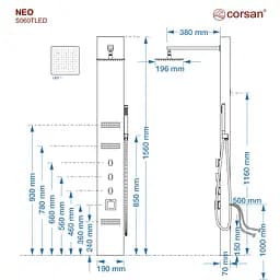 Душова панель Corsan Neo black LED з термостатом S060TBLLED, Чорний матовий - мініатюра 2