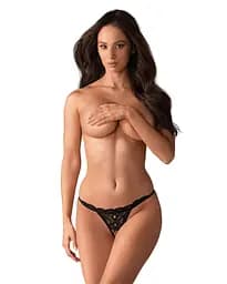 Жіночі стрінги Obsessive 831-THC-1 Crotchless Thong Black L/XL
