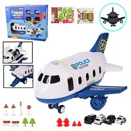 Игровой набор Самолёт HS8004C, внутри транспорт, дорожные знаки, в коробке (6980077110236)