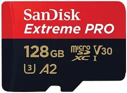 Карта пам'яті microSD 128GB C10 UHS-I U3 R200/W90MB/s Extreme Pro V30 + SD SanDisk teh0013306