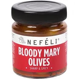 Оливки Nefeli Кривава Мері зелені без кісточки з томатним соком та хроном у розсолі 200 г