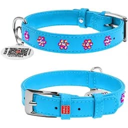 Нашийник для собак Waudog Glamour шкіряний з QR паспортом, з клейовими стразами Квіточка, S, Ш 20 мм, Дов 30-39 см (4820082499273)