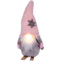Новорічна м'яка іграшка Novogod'ko Гном лижник в рожевому ковпаку LED ніс 33 см (974633)