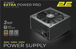 Блок питания 1000 Вт, 2E Gaming Extra Power Pro, черный, модульный, 80+ золотистый, Active PFC, 140 мм, 3xMolex/6xSATA