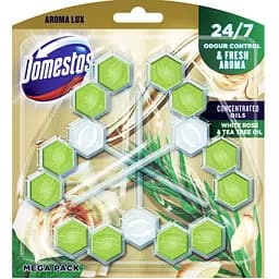 Блоки для чистки унитаза Domestos Aroma Lux с маслом белых бутонов розы и чайного дерева, 165 г (3 шт по 55 г)