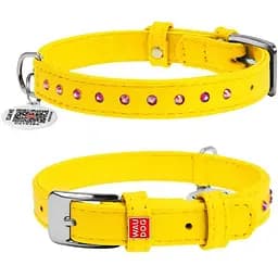 Ошейник для собак Waudog Glamour кожаный с QR паспортом, с клеевыми стразами, XS, Ш 15 мм, Дл 27-36 см (4823089306957)