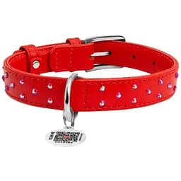 Ошейник для собак Waudog Glamour, кожаный, со стразами, с QR паспортом, L, 30-39х2 см, красный