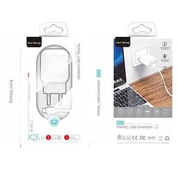 Адаптер мережевий KONI STRONG Type-C cable K3 (T) 1USB 10.5W білий